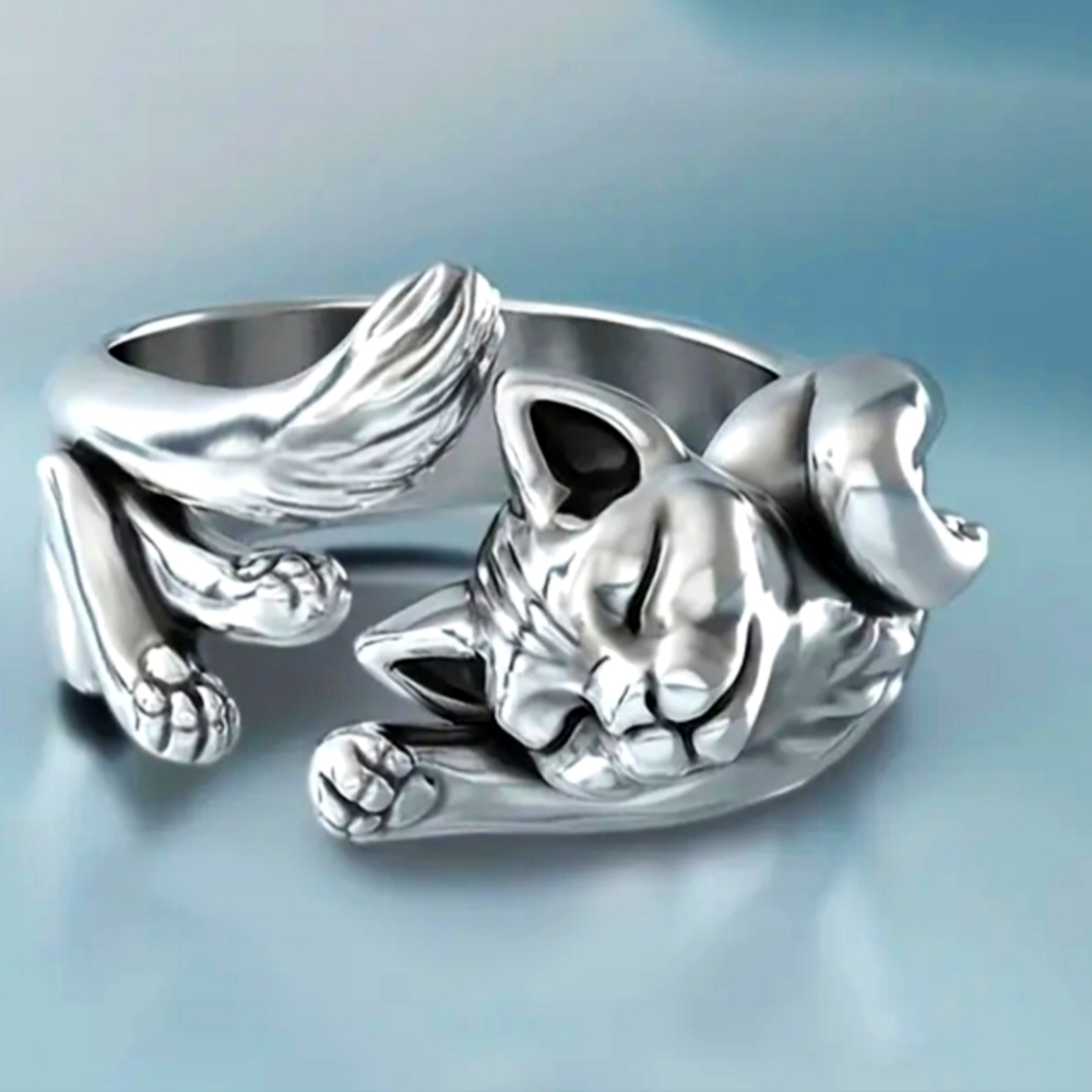 Cat Design Adjustable Ring OS